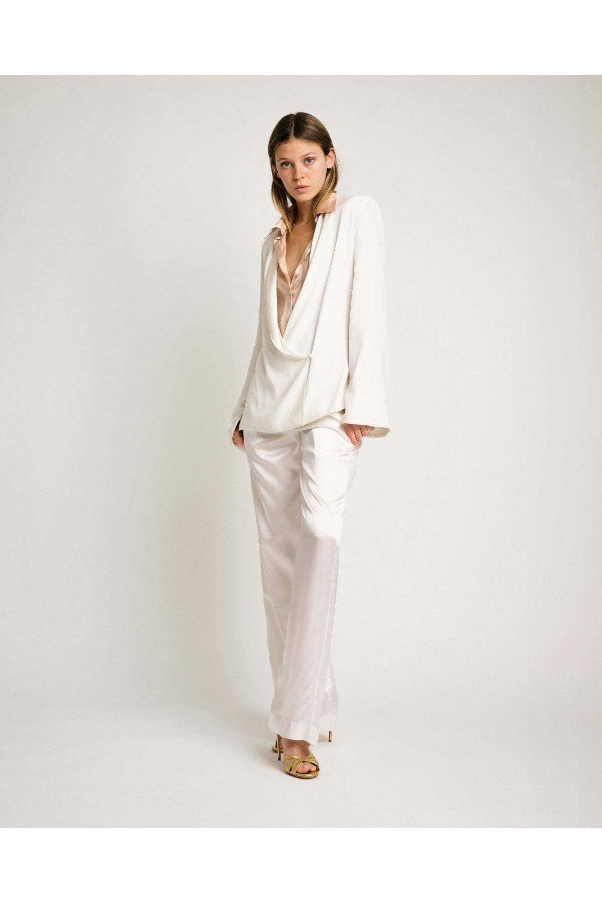 Adriana Iglesias Emery Pants Solid White Silk Satin
