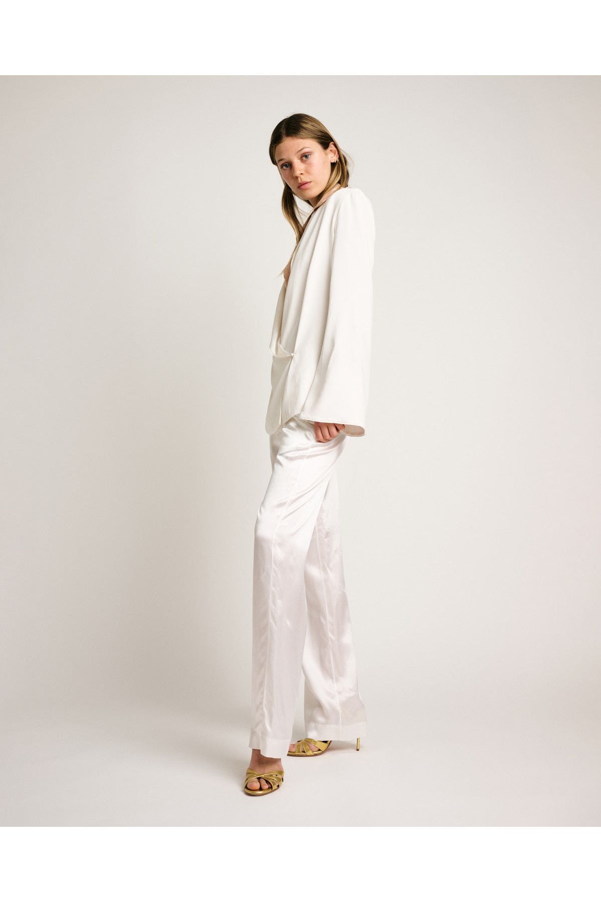 Adriana Iglesias Emery Pants Solid White Silk Satin
