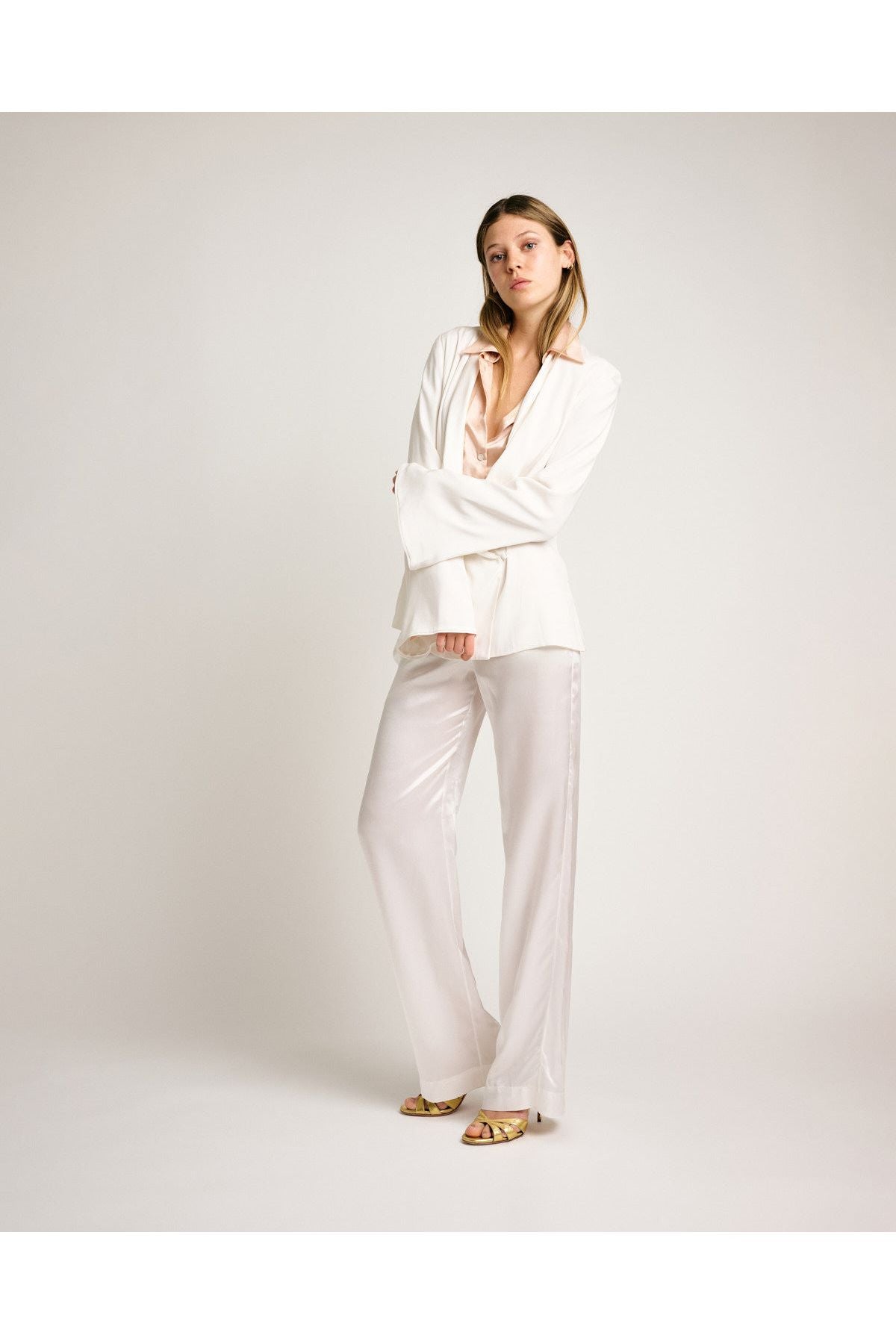 Adriana Iglesias Emery Pants Solid White Silk Satin