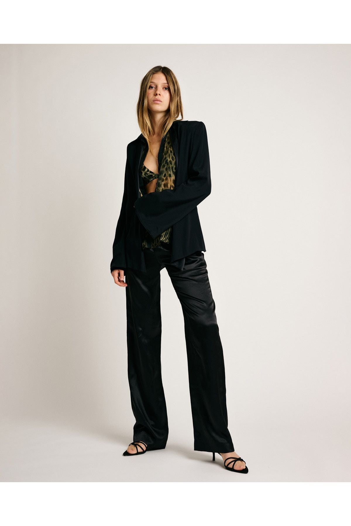 Emery Pants Solid Black Silk Satin