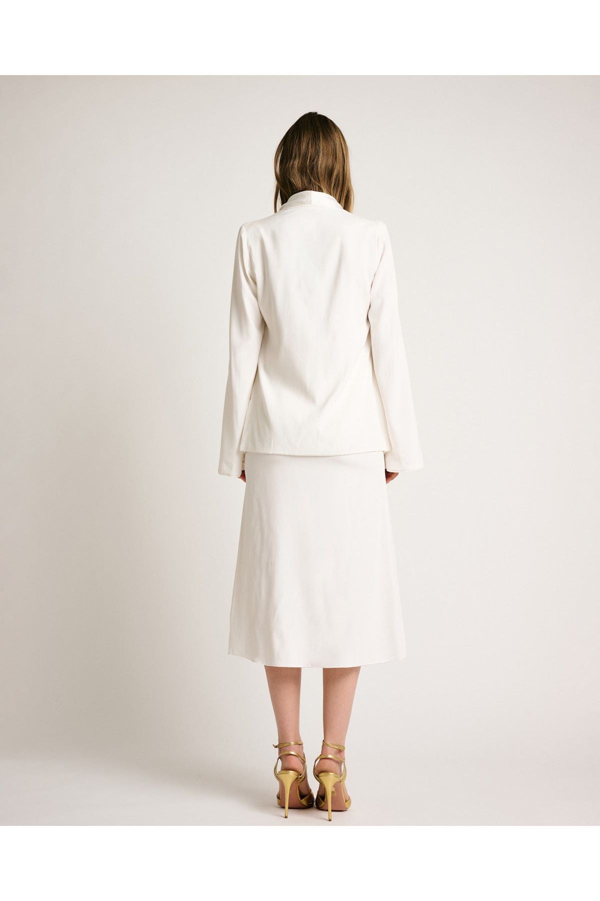 Adriana Iglesias Hanna Blazer Solid White Silk Satin Strech