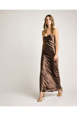 Susan Dress Solid Chocolate Silk Satin Strech