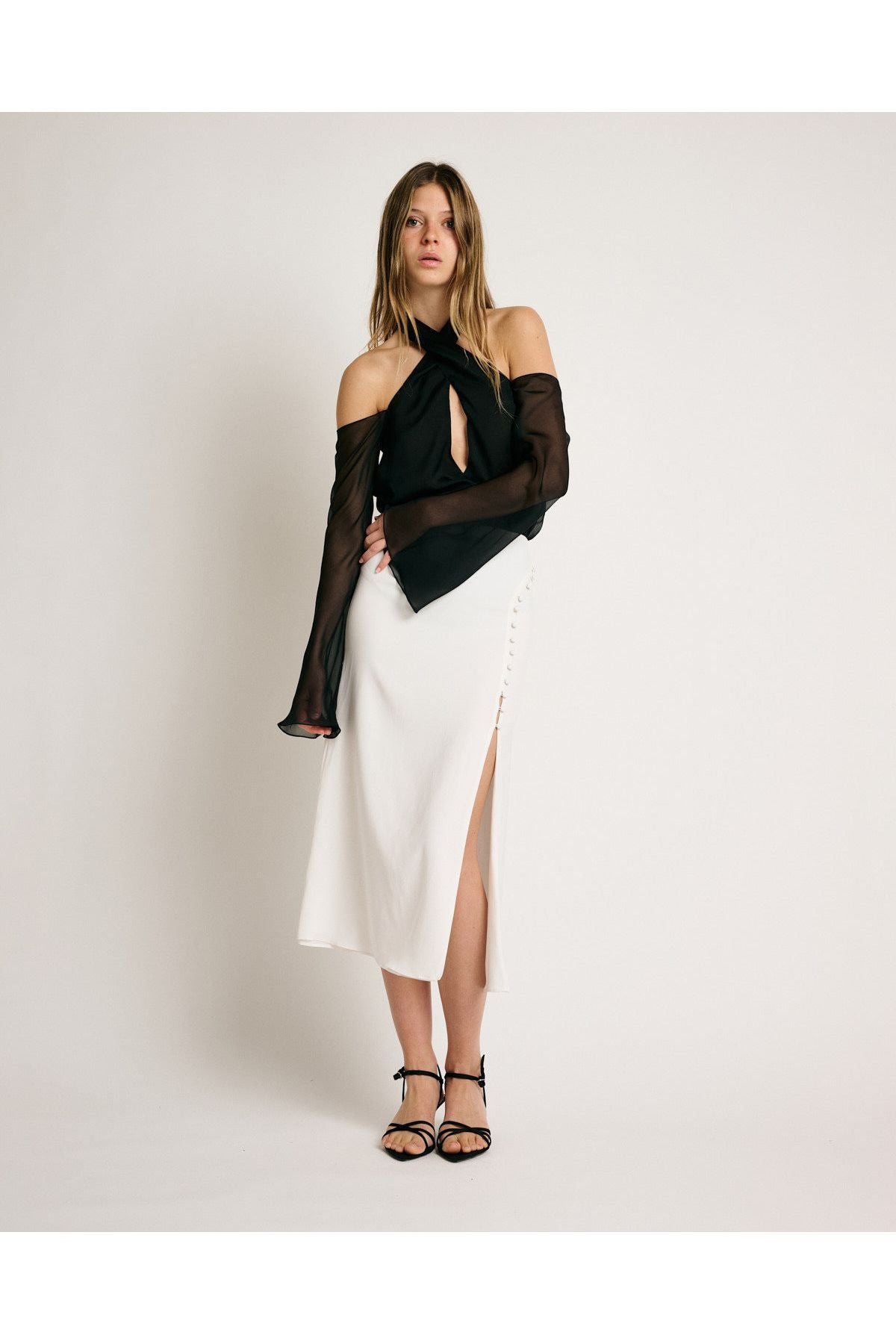 Belle Skirt Solid White Silk Satin Strech