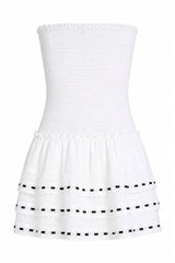 Sage White Heart & Flower Eyelet With Black Ribbon Smocked Ruffle Dress