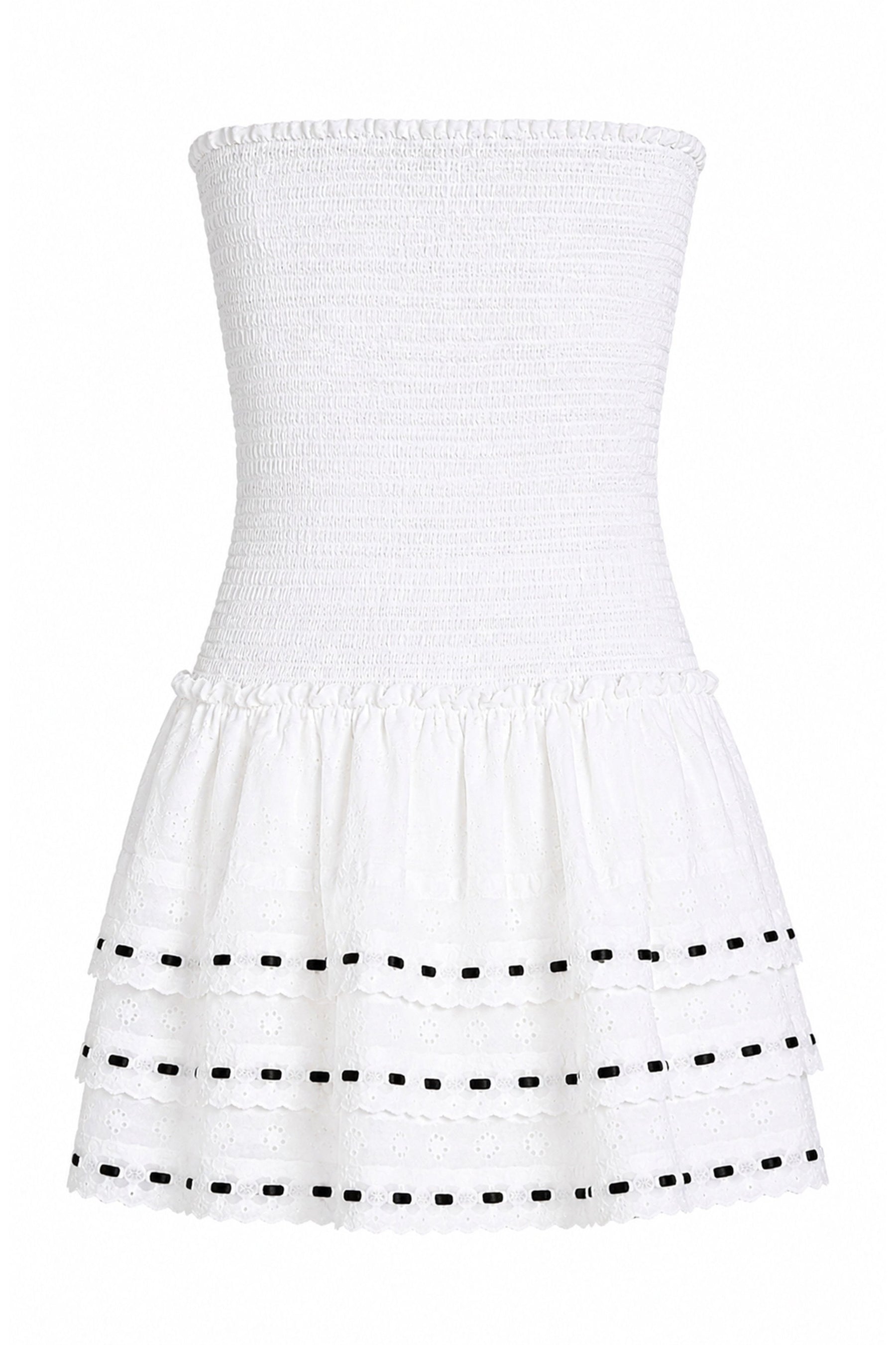 Sage White Heart & Flower Eyelet With Black Ribbon Smocked Ruffle Dress