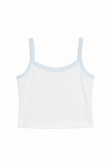 Lizzie White With Blue Lace Heart Pointelle Tank