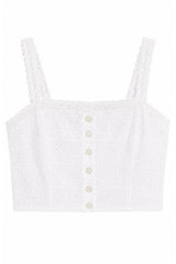 Skylar White Heart & Flower Eyelet With White Ribbon Tank Top