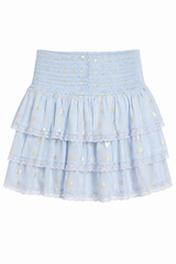 Gemma Pastel Blue With Blue Lace Heart Lurex Smocked Ruffle Mini Skirt