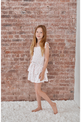 Georgia White With Pastel Pink Ditsy Satin Smocked Top