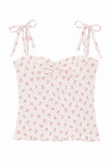 Georgia White With Pastel Pink Ditsy Satin Smocked Top