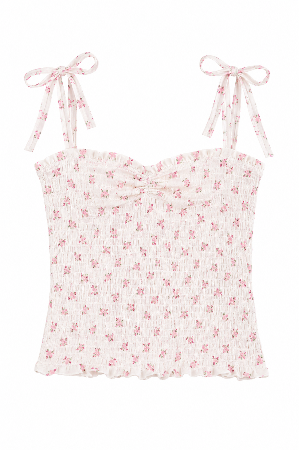 Georgia White With Pastel Pink Ditsy Satin Smocked Top