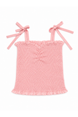 Georgia Pastel Pink Pin Strips Satin Smocked Top