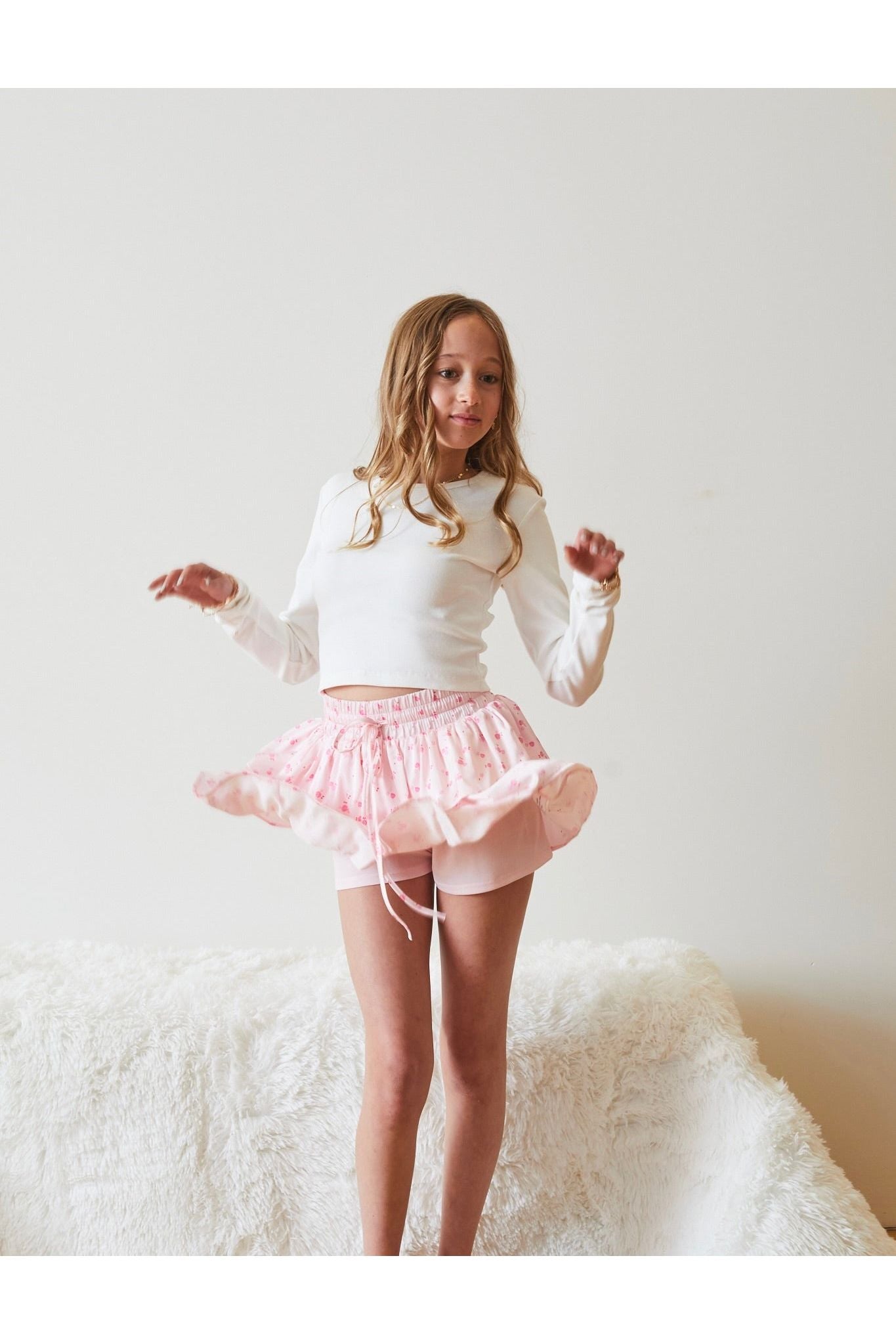 Willow Pastel Pink Ditsy Satin Skort