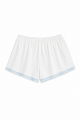 Teddy White With Pastel Blue Lace Heart Pointelle Shorts