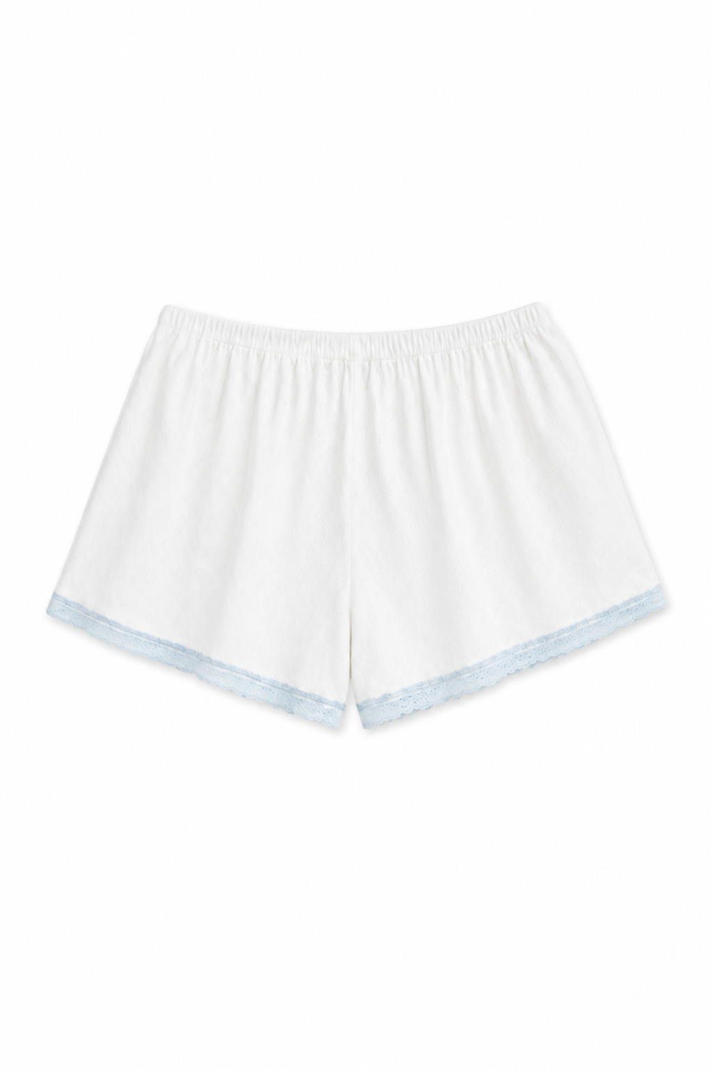 Teddy White With Pastel Blue Lace Heart Pointelle Shorts