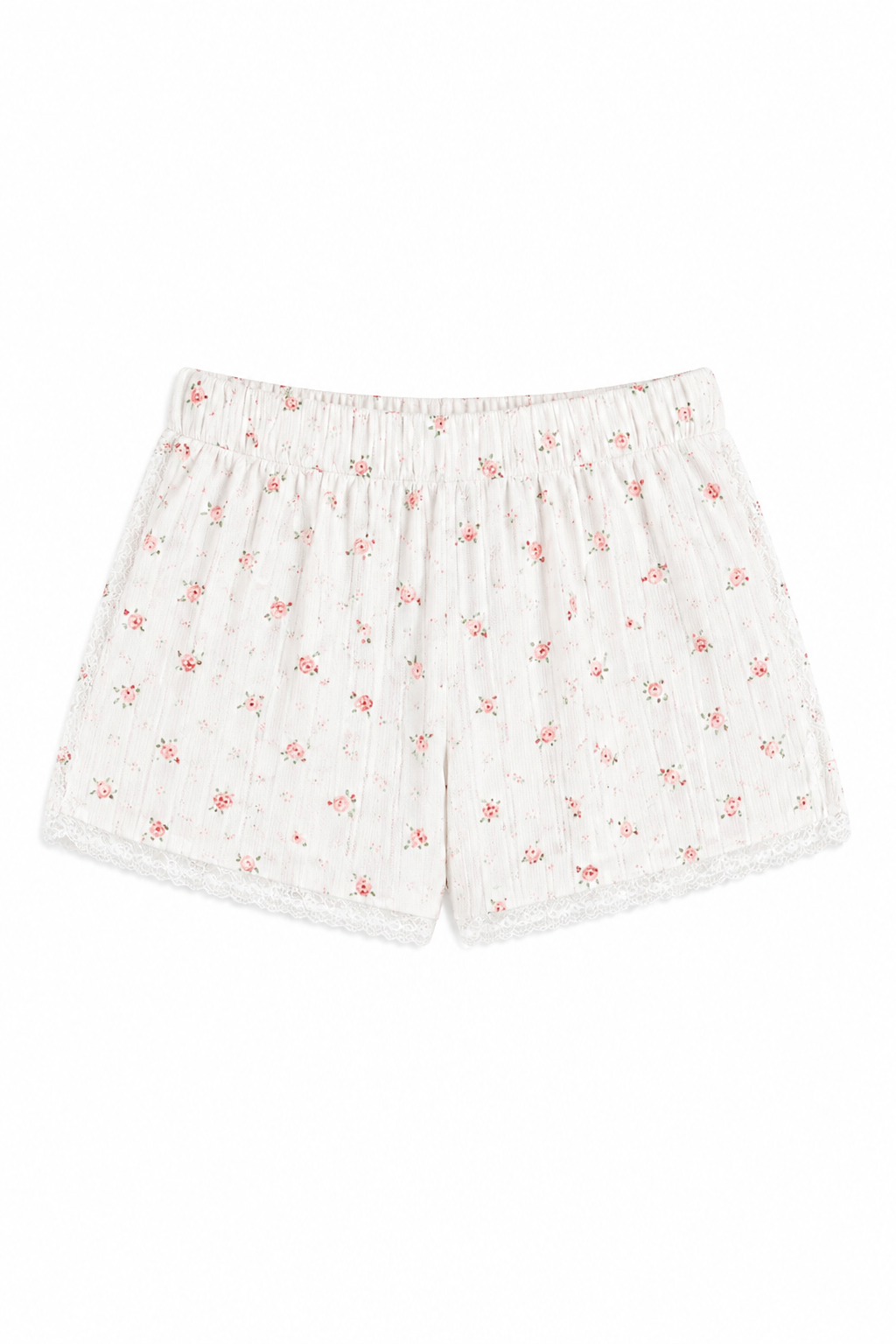 Teddy White With Rose Pointelle Shorts
