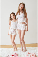 Teddy White With Rose Pointelle Shorts