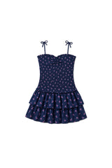 Lola Navy Rose Satin Smocked Ruffle Dress (S26)