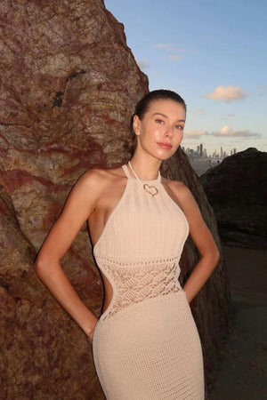 @zoehoad in Significant Other Abby Halter Dress - Biscuit
