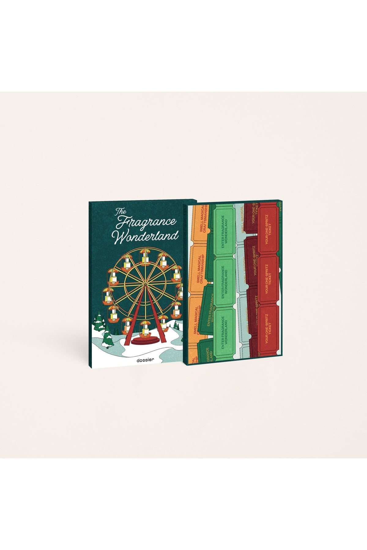Fragrance set packaging with ferris wheel illustration on a white background