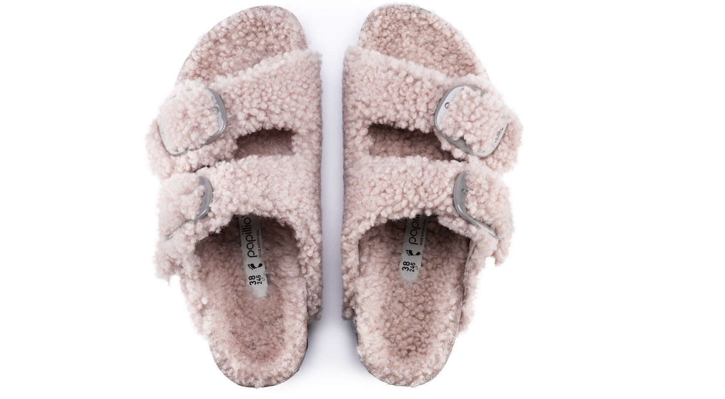 Birkenstock Arizona Big Buckle Shearling Teddy Crystal Rose Sandals