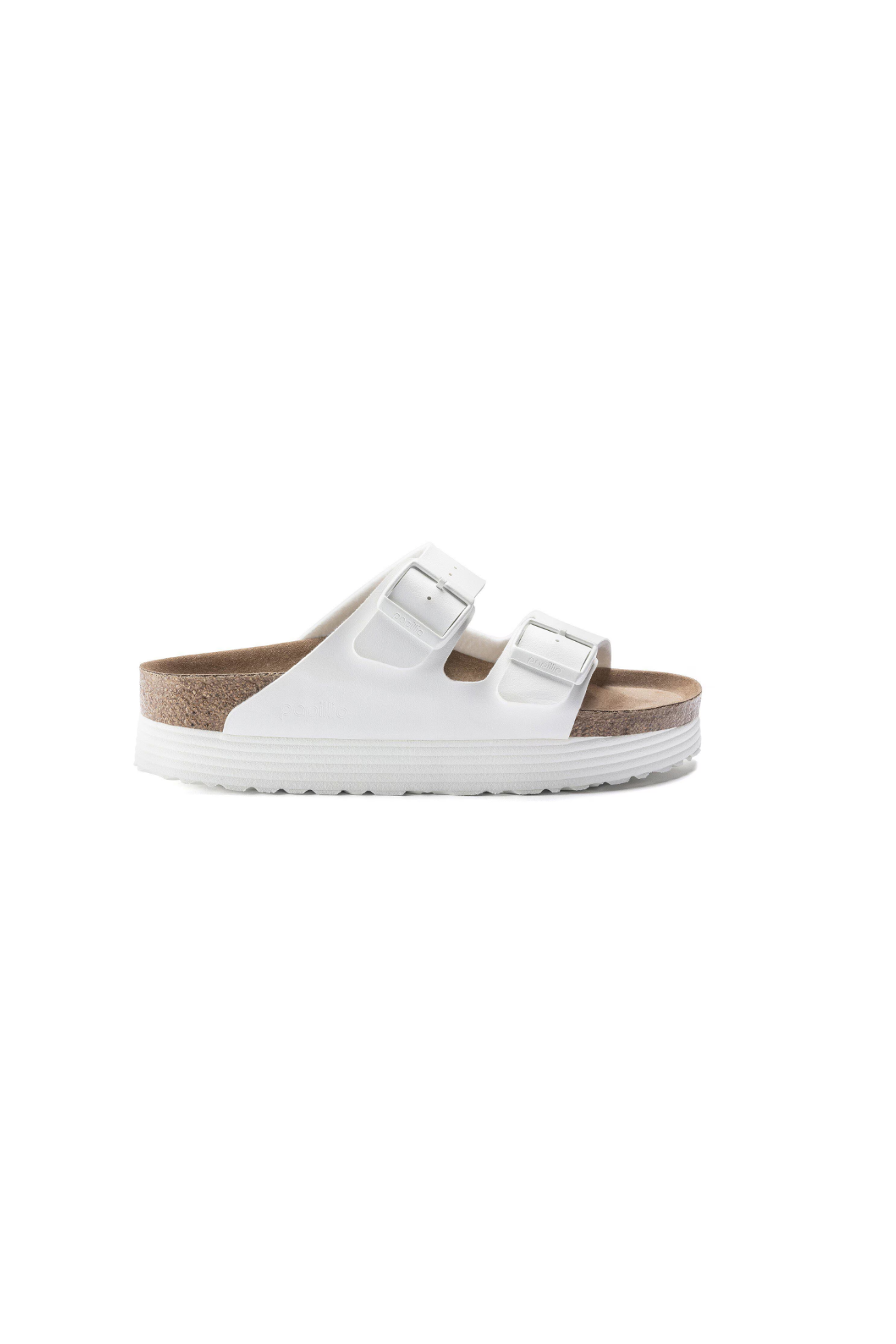 Birkenstock Arizona Platform Vegan Grooved Birko-Flor Sandals | White | Narrow