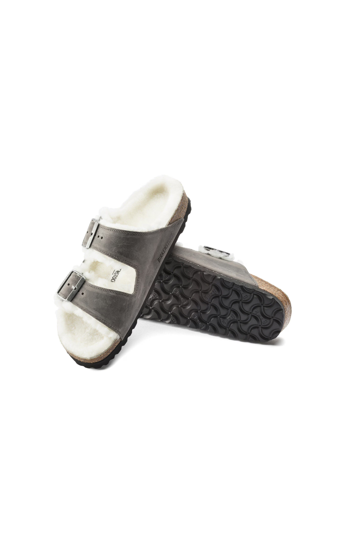 Birkenstock Arizona Shearling Oiled Leather | Iron | Narrow