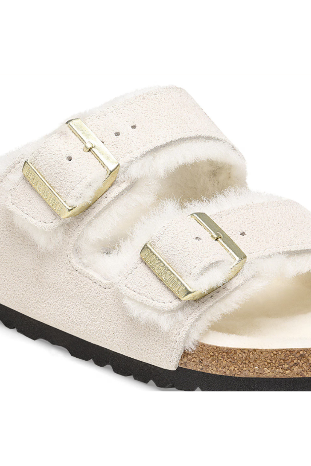 Birkenstock Arizona Shearling Suede Leather Antique | White | Narrow