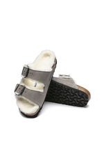 Birkenstock Arizona Shearling Suede Leather | Stone Coin | Narrow