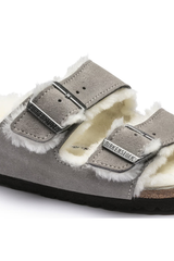 Birkenstock Arizona Shearling Suede Leather | Stone Coin | Narrow