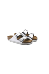 Birkenstock Arizona Soft Footbed Natural Leather | Metallic Silver | Narrow