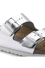 Birkenstock Arizona Soft Footbed Natural Leather | Metallic Silver | Narrow