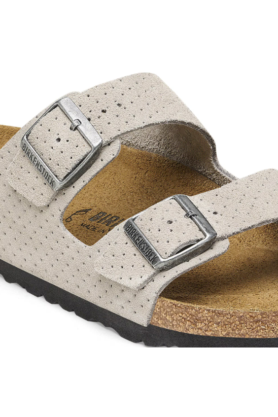 Birkenstock Arizona Suede Embossed Dotted Sandals | Stone Coin | Narrow