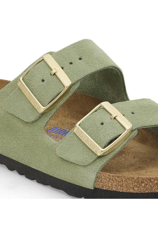 Birkenstock Arizona Soft Footbed Suede Leather Sandals | Green Tea | Narrow