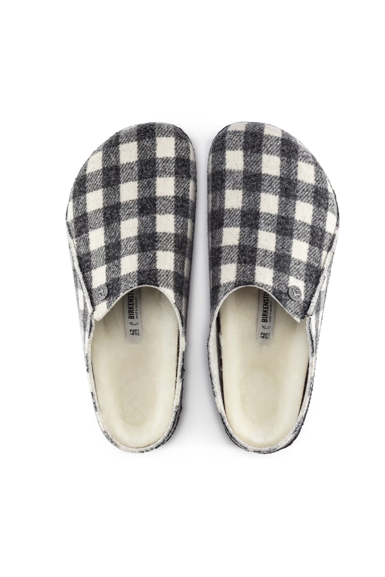 Birkenstock Zermatt Shearling Wool Felt Plaid | White | Narrow