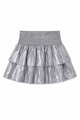 Farrah Lame Mini Ruffle Skirt Silver