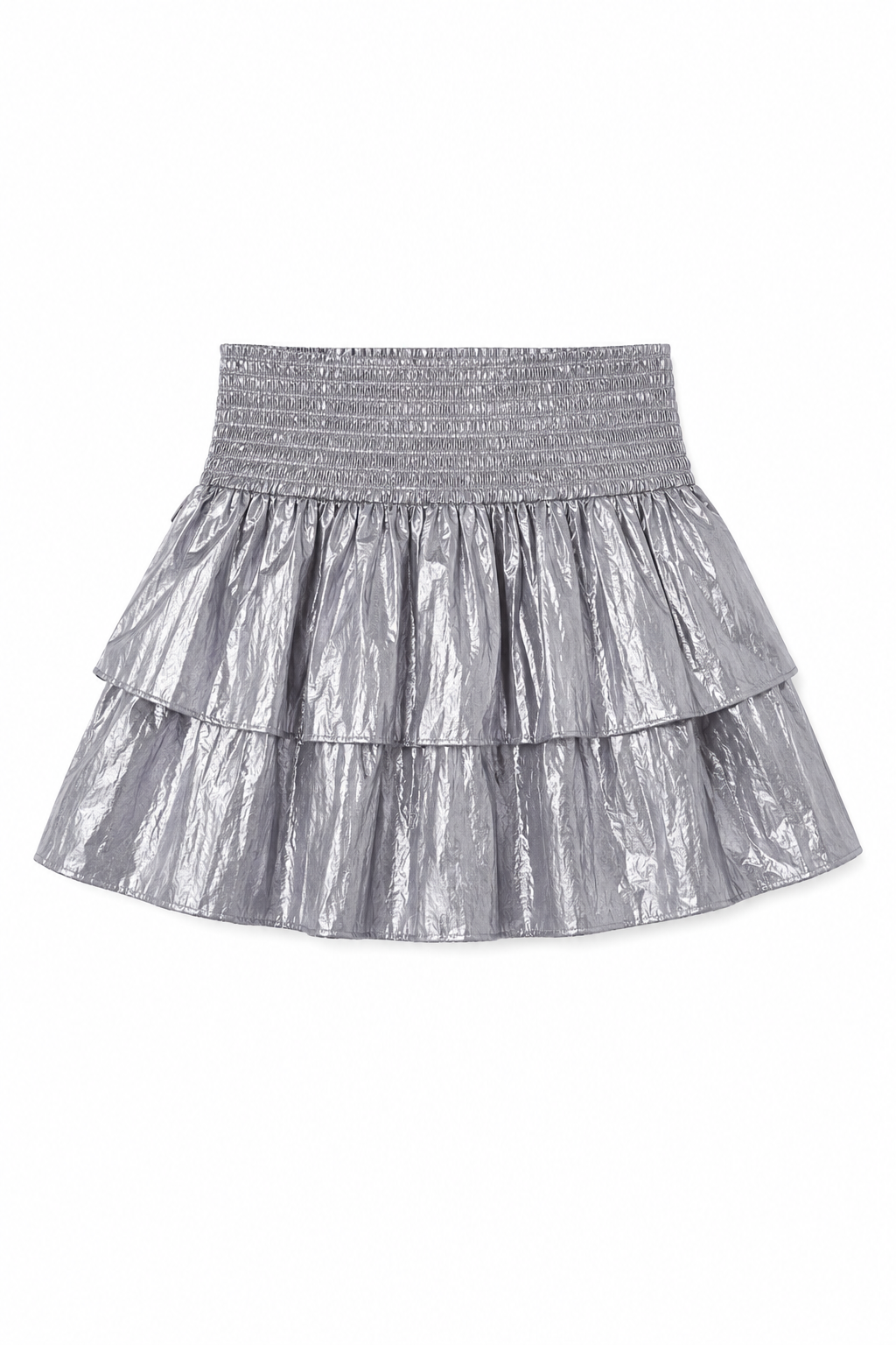 Farrah Lame Mini Ruffle Skirt Silver