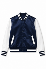 Valley Satin Varsity Jacket Navy & White