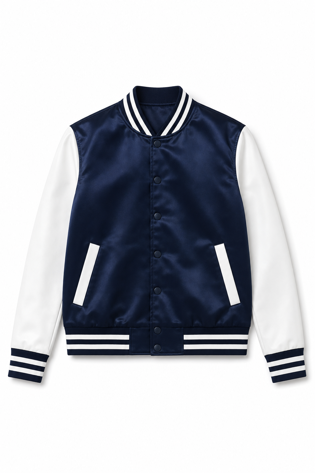 Valley Satin Varsity Jacket Navy & White