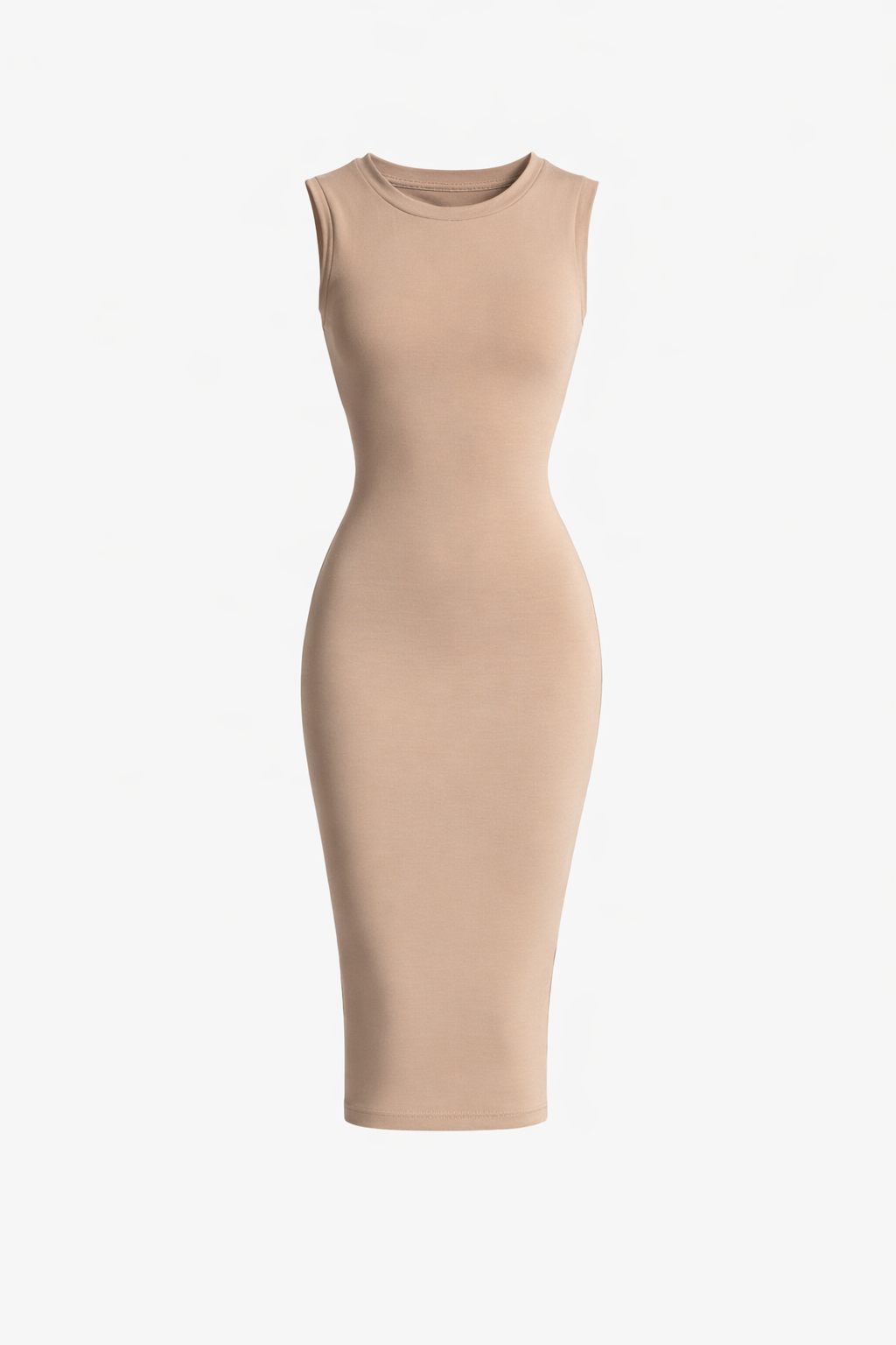 Beige sleeveless dress on a white background