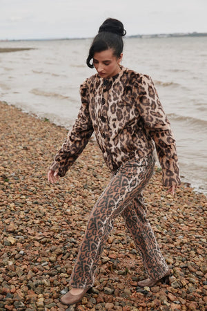 House of Sunny Collarless Leopard Jacket