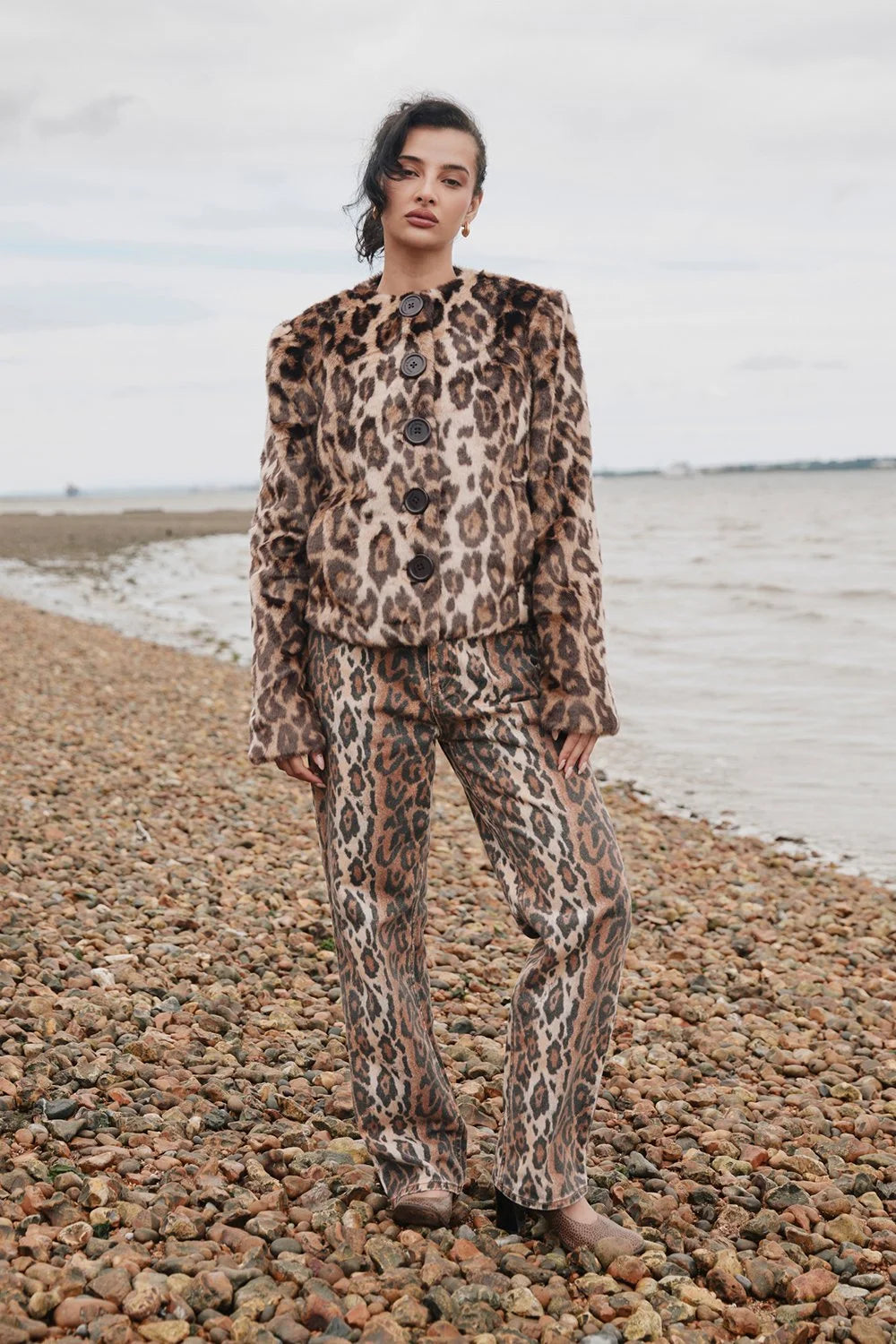 House of Sunny Collarless Leopard Jacket