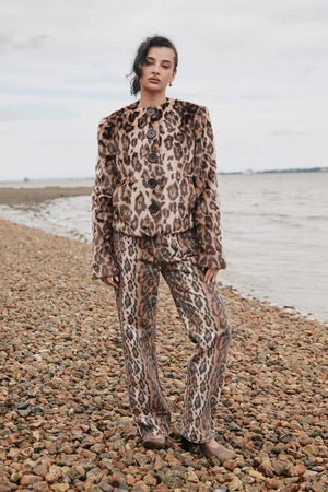 House of Sunny Collarless Leopard Jacket