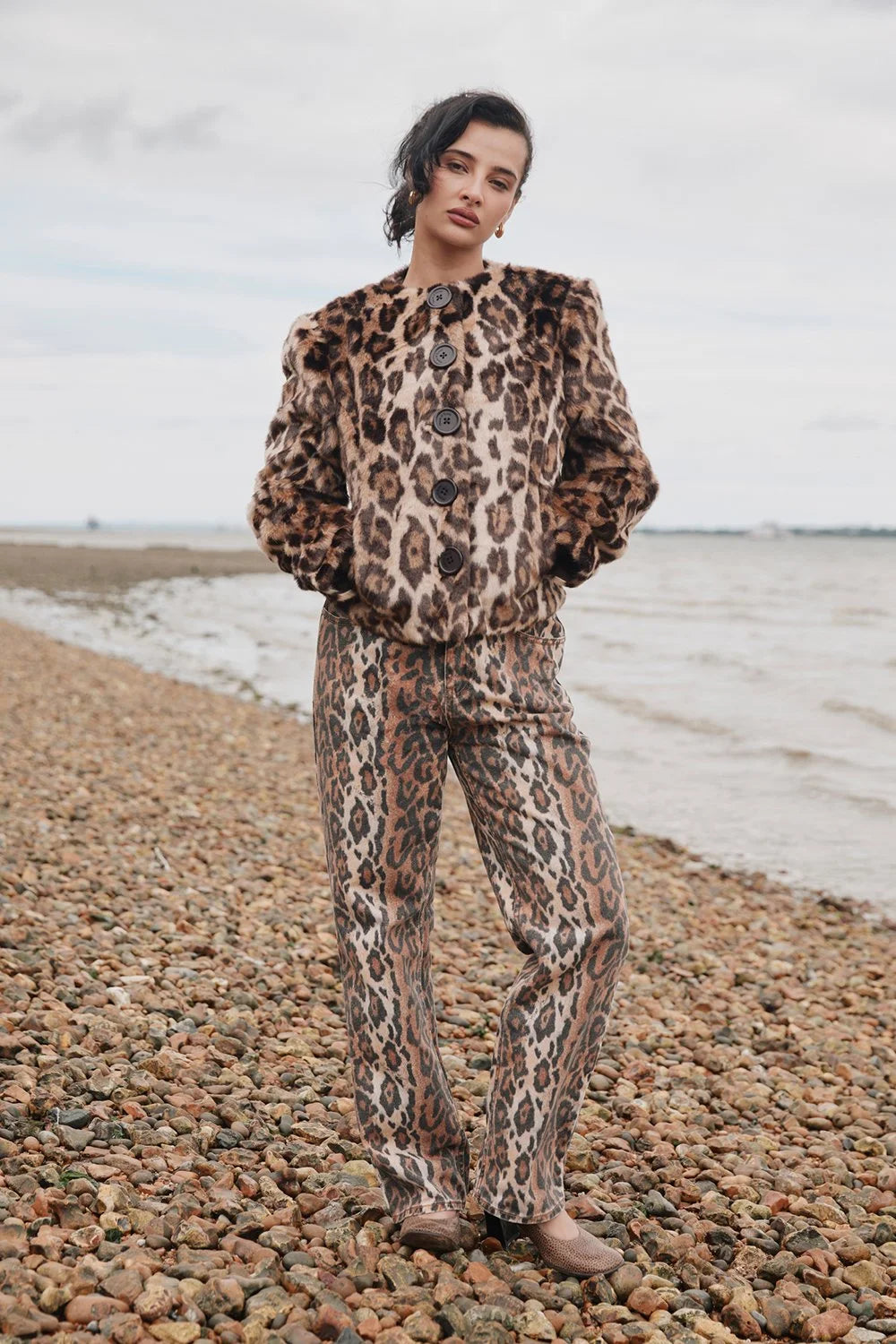 House of Sunny Collarless Leopard Jacket