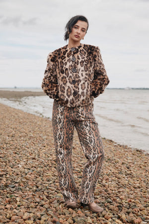 House of Sunny Collarless Leopard Jacket