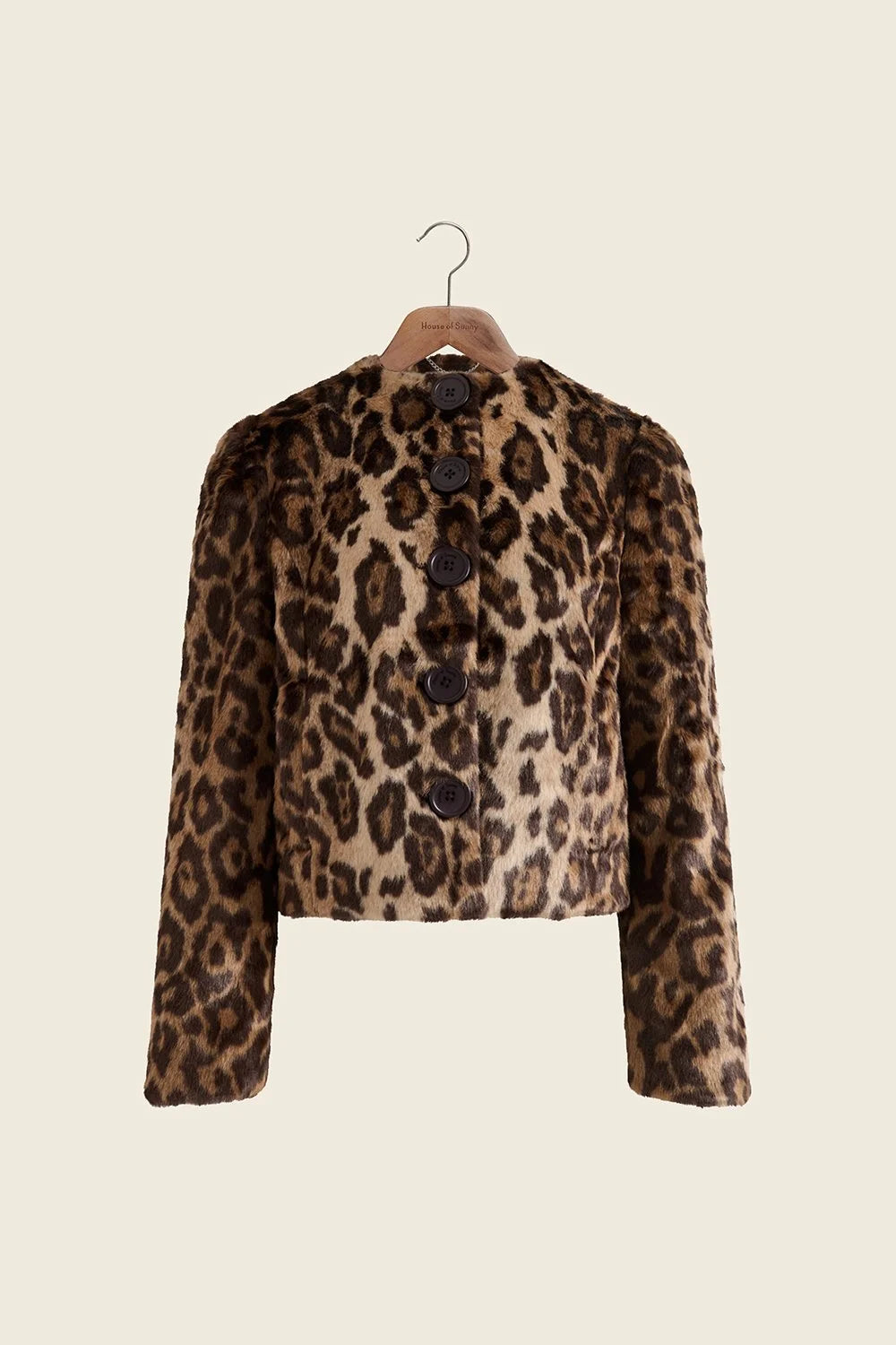 House of Sunny Collarless Leopard Jacket