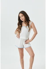 Lizzie White With Blue Lace Heart Pointelle Tank