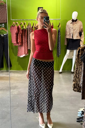 @bessiboo___ in House of Sunny Polka Dot Mesh Printed Skirt