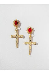 The Aria Ruby Cross Earrings