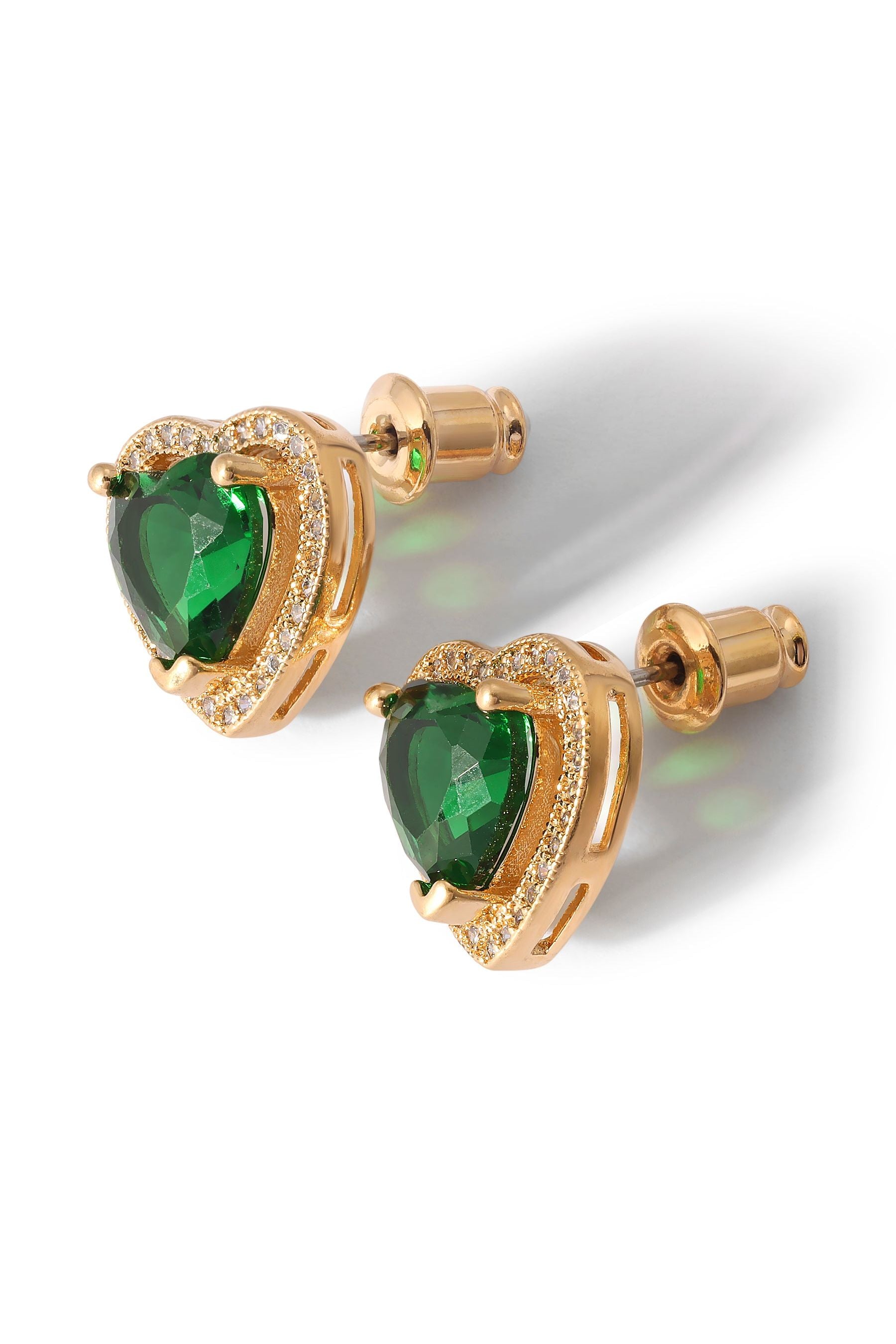 The Mini Heart Earrings - Emerald